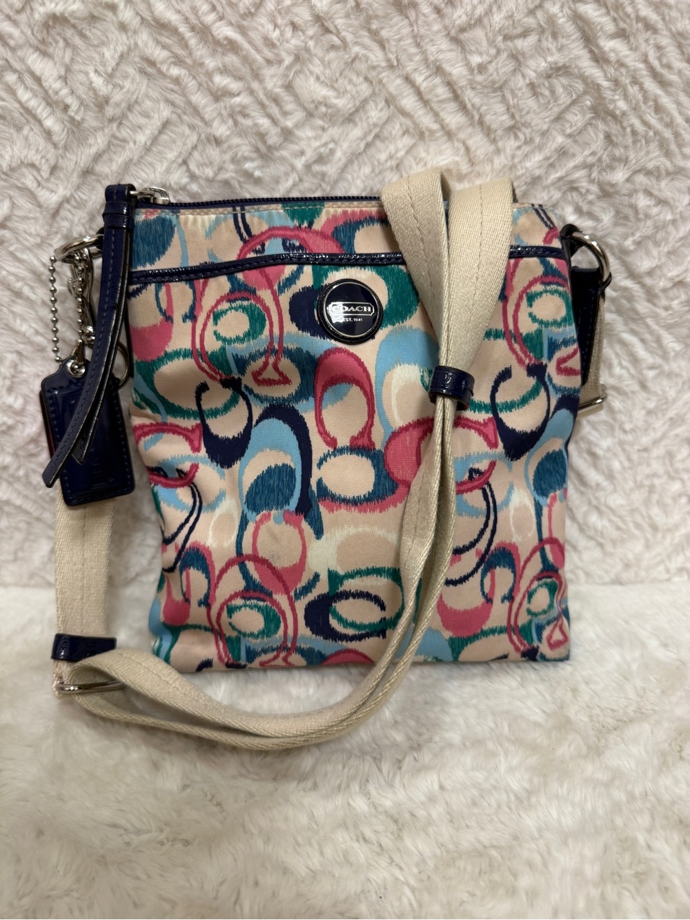 Coach Pink Blue Teal Multicolor Signature Crossbody Bag